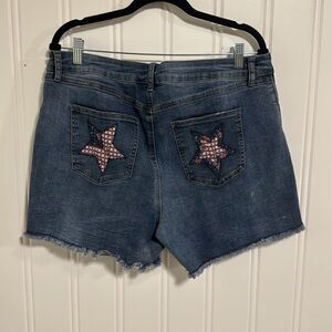 Blue Denim Distressed Women's patriotic shorts size 16W